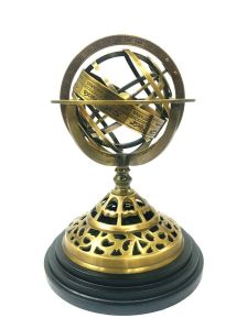 Handcrafted Antique-Looking Armillary with Unique Wooden Base and Brass Decoration - A Showcase of Timeless Elegance
