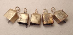 5 CUBE BELLS of Bright &amp;amp; Rustic Golds, Made From Recycled Sheet Metal and Brass