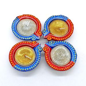Clay Traditional Decorative Diya With Wax, Finish Type: painting