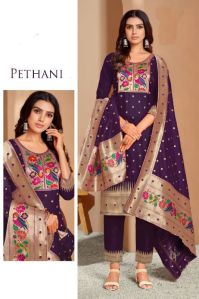 Paithani unstitch dress material with zari work