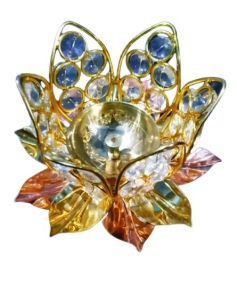 Golden Traditional Moti Brass Crystal Diya