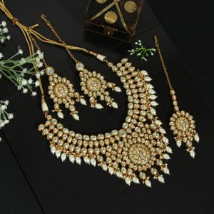 Meena Work Long Kundan Necklace Set