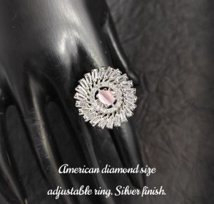 Pink Stone Studded American Diamond Ring