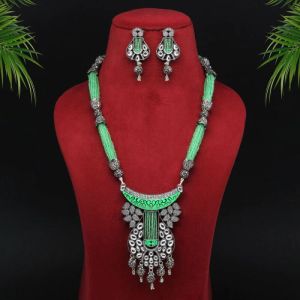 Premium Pista Green Brass Necklace Set