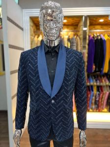 Full Sleeves Floral Blue Velvet Designer Tuxedo Suit, Size : M, XL, XXL,  Style : Single Button at Rs 10,999 / Piece in Meerut