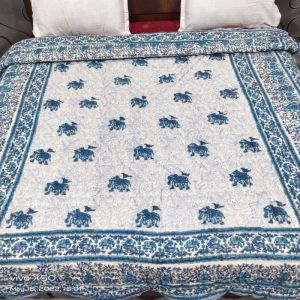 Blue Animal Hand Block Print Quilt