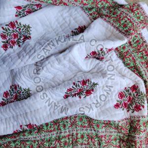 Printed Reversible White Cotton Quilt