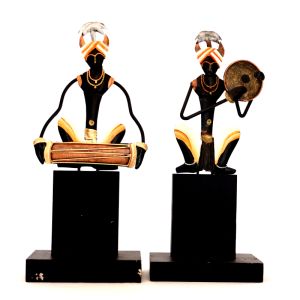 Set of 2 Wrought Iron Madia Madin Couple Playing Instrument Figurine