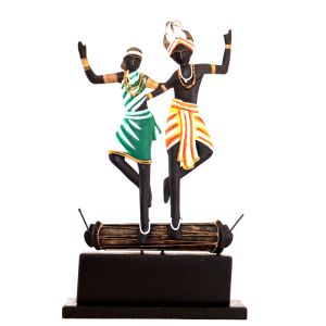 Wrought Iron Dancing Madia-Madin Couple On Instrument Figurine