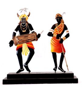 Wrought Iron Dancing Tribal Couple with Instrument Figurine