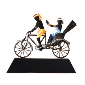 Wrought Iron Madia-Madin Couple Riding  Rickshaw Figurine