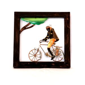 wrought iron made riding bicycle wall hanging