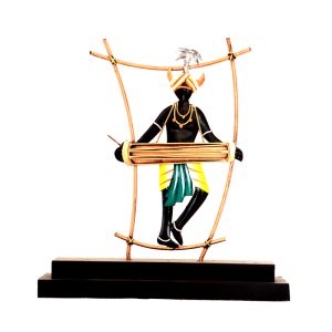 Wrought Iron Madia with Instruments Inside Bamboo Frame Figurine