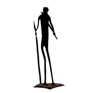 Wrought Iron Standing Madin with Axe and Stick Figurine