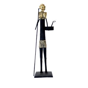 Wrought Iron Standing Madin with Stick and Box Figurine