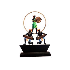 Wrought Iron Tribal Tool Mario and Musicians Balancing with Wheel Figurine