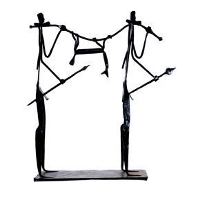 Wrought Iron Two Madin Hunter with Deer Figurine
