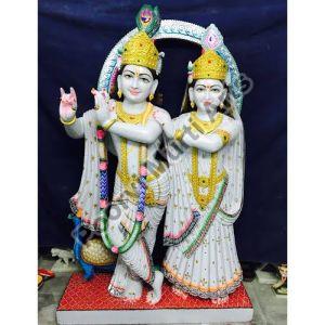36 Inch White Marble Radha Krishna Statue