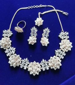 American Diamond Flower Necklace Set