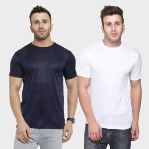 Pack of 2 Men Sporty, Solid Round Neck Polyester White, Black T-Shirt