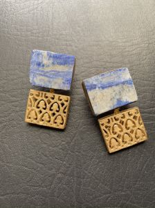 Blue Lapis Rough Gemstone Brass Earrings
