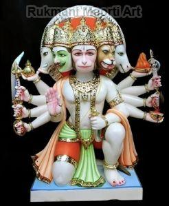 Painted Marble Panchmukhi Hanuman Statue