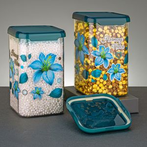 1100 ml Blue Flower Printed Square Pet Container