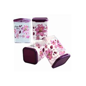 1100 ml Purple Flower Printed Square Pet Container
