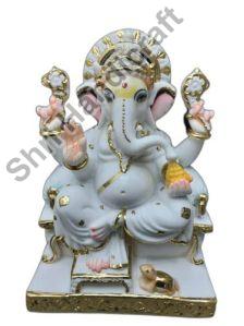 12 Inch White Marble Ganesh Statue