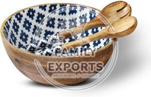 Wooden Round Salad Bowl Set with Server