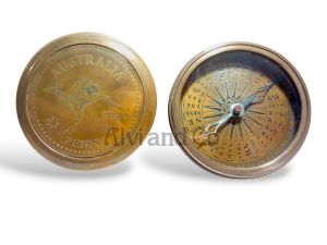 Personalized Brass Australia Penny Themed Pocket Compass - A Unique Gift from Alvi and Co