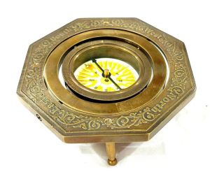 Alvi and Co. Handmade Brass Engraved Desk Table Top Gimbal Compass - A Timeless Nautical Masterpiece