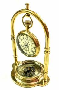 Brass Hanging Clock with Compass