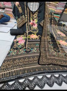 Ladies Embroidered Black Pakistani Cotton Suit Fabric