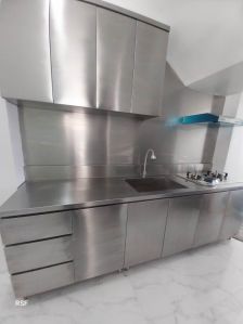 Stainless steel domestic kitchen