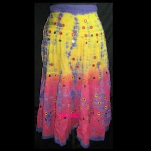 Colored Chikan Work Skirt