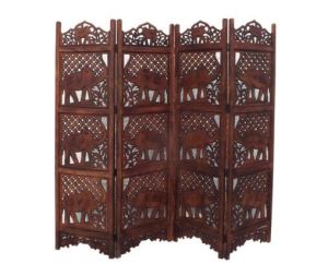 4 Panel Elephant Carved Wooden Partition