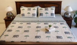 Block Print Double Bed Cover With Pillow Covers