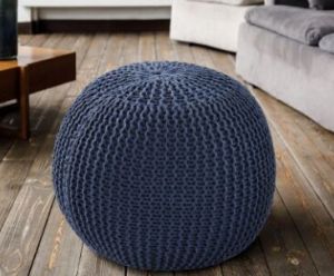 Blue Knitted Pouf