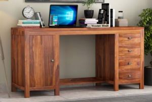 Sheesham Wood Study Table with Drawers and Cabinet