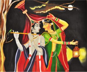 Krishna greeting Radha in the night