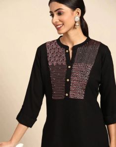 Black Embroidered Casual Tops