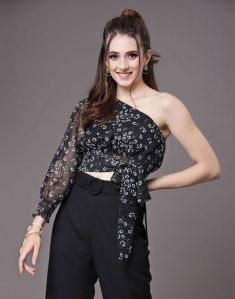 Chiffon One Shoulder Crop Top