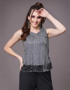 Grey Sparkling Sequinned Top