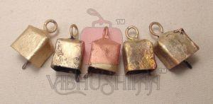 5 CUBE BELLS of Bright &amp;amp; Rustic Golds, Made From Recycled Sheet Metal and Brass