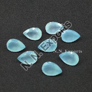 Natural Aqua Chalcedony Faceted Pear Loose Gemstones