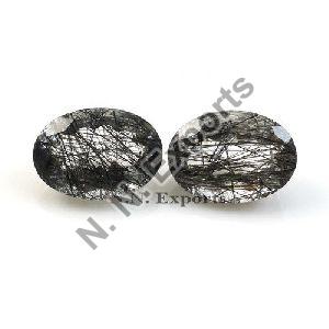 Natural Black Rutilated Quartz Faceted Oval Loose Gemstones