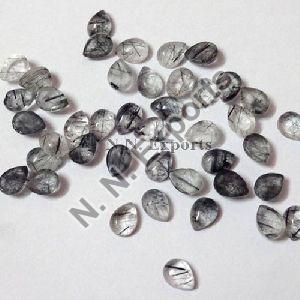 Natural Black Rutilated Quartz Pear Cabochons Loose Gemstones