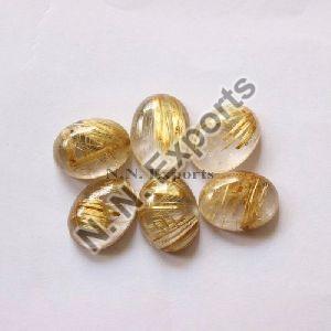 Natural Golden Rutilated Quartz Oval Cabochons Loose Gemstones