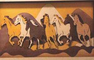 The Auspicious 7 Horses  Multilayer Stacked Wooden Wall Art